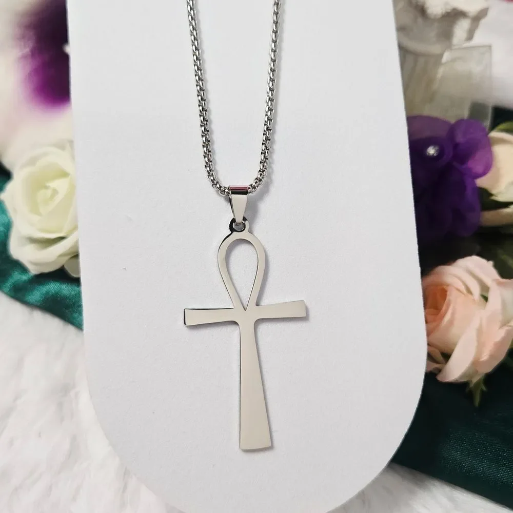 Stainless Steel Ankh Cross Pendant Necklace 20